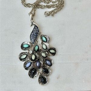 Vintage Peacock Mosaic Pendant Necklace in Silver Tone, 20-Inch Chain